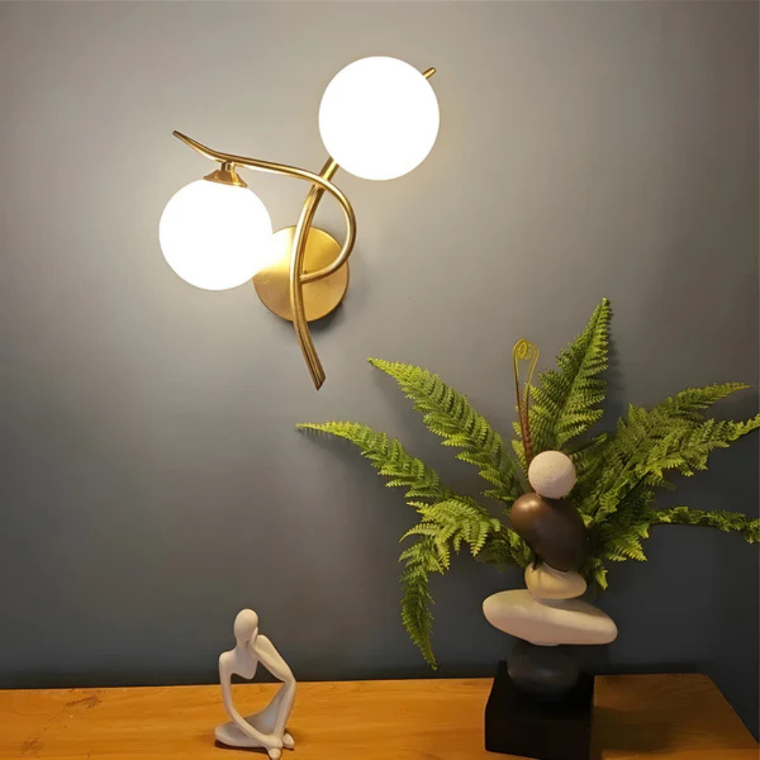 Glass and Copper LED Wall Light with Warm White Glow