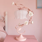 Glass Rose Dome Lamp – Shabby Chic Table Light