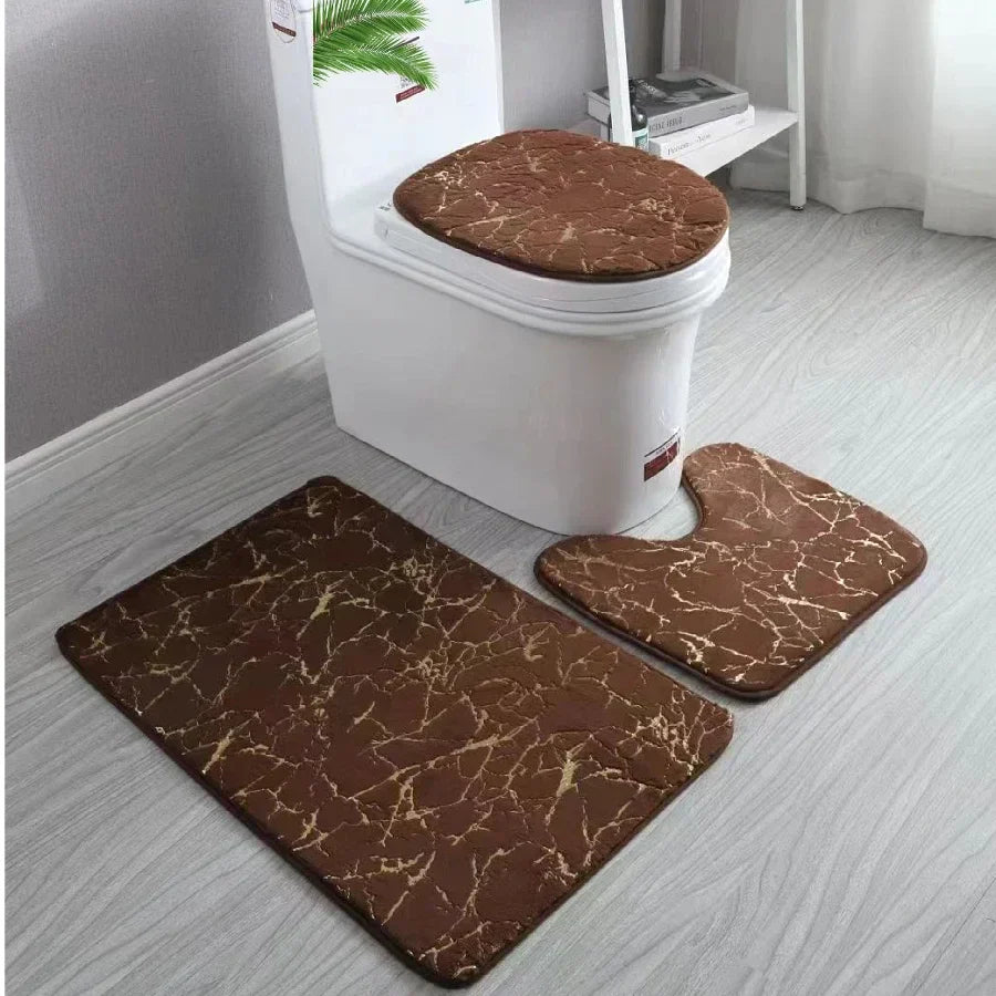 Gold Toilet Seat Cover and Bathroom Mat Set Non-Slip