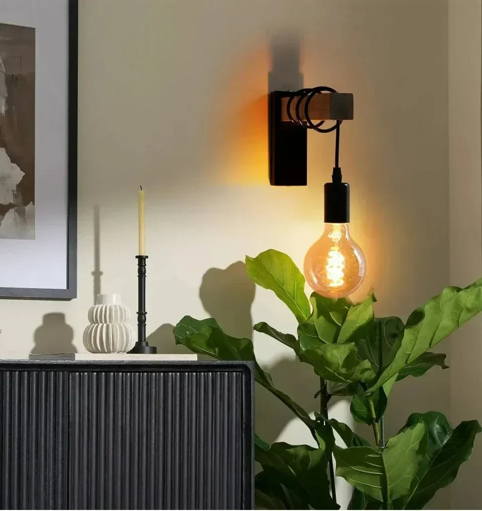 Vintage Wood & Iron Wall Lamp – RetroLume E27