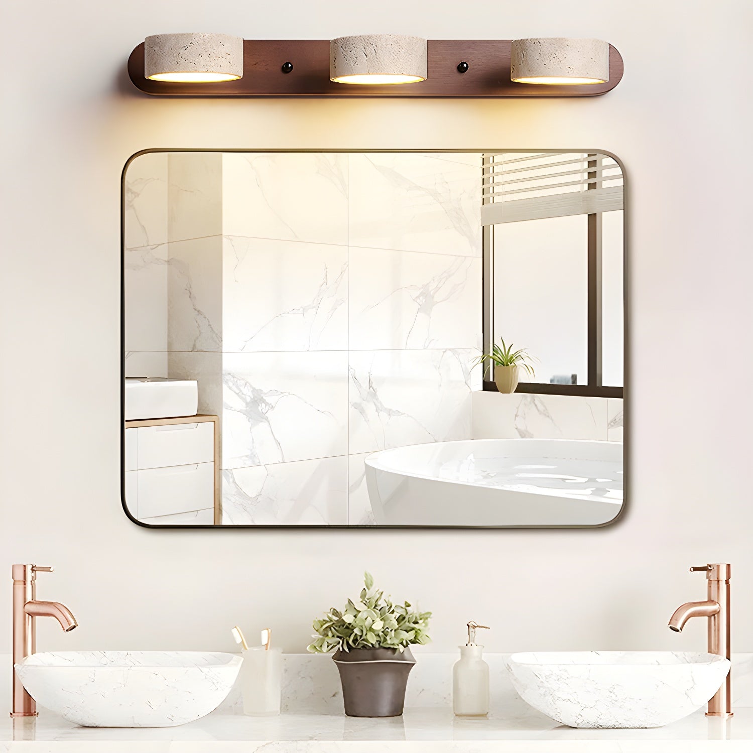 Travertine Stone Dual LED Wall Light Fixture