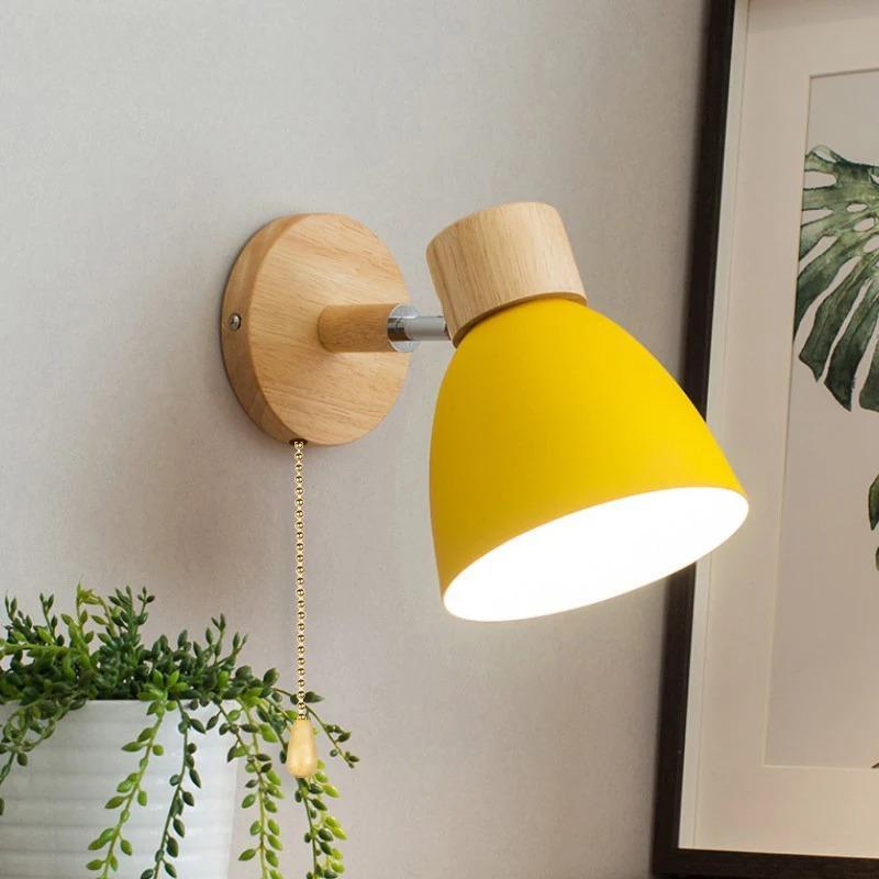 Nordic Wood Hanging Wall Light with Pull Switch